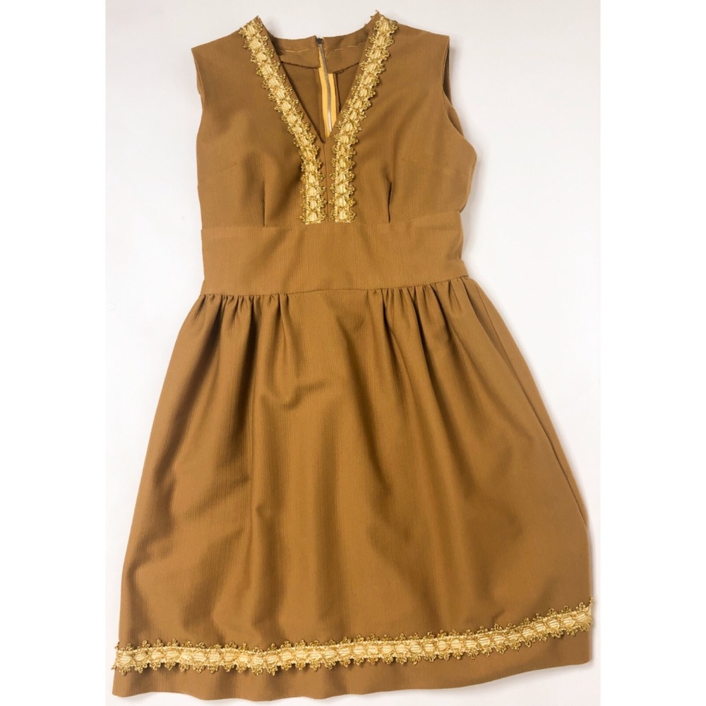 Handmade 1950s Dress With Gold Detailing